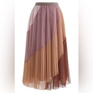 Elastic waist color block pleated tulle midi skirt
